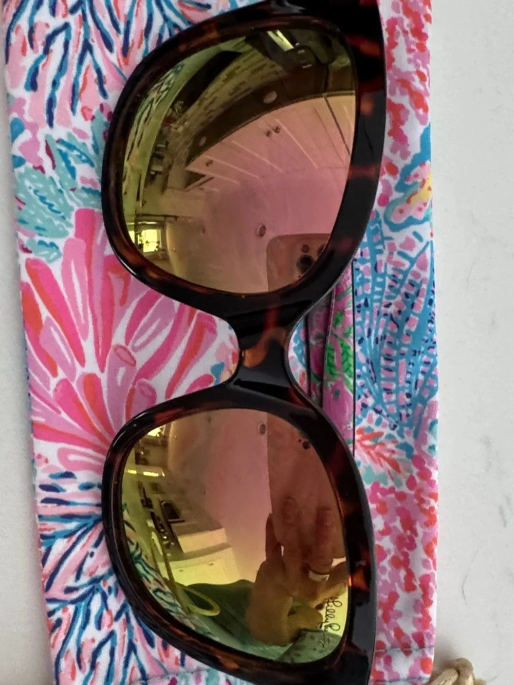 Lilly Pulitzer Tortoise Frame Sunglasses with Gold Mirrored Polarized Lenses